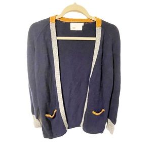 Yoon Size Large Blue Wool Cashmere Open‎ Front Long Sleeve Cardigan Sweater
